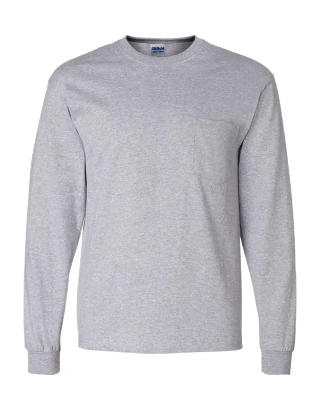 Ultra Cotton Long Sleeve Pocket T-shirt - Heavyweight Fabric, Classic Fit