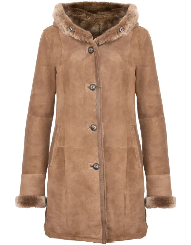 Suede Merino Sheepskin Parka Coat-tripoli, Crafted From High-quality Double-faced Sheepskin, Thick Sheepskin Lining For Warmth And Comfort
