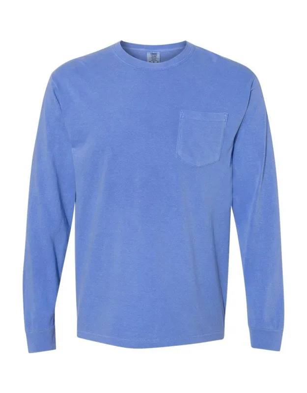 Garment-dyed Heavyweight Long Sleeve Pocket T-shirt With Relaxed Fit And Rib Cuffs
