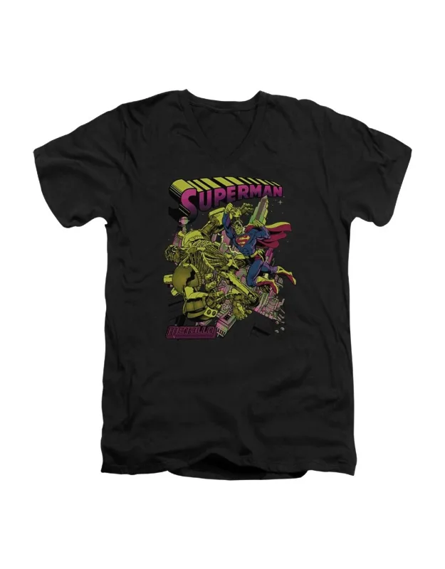 Superman Versus Metallo Blacklight V Neck T-shirt