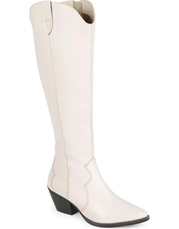 Genuine Leather Almond Toe Pull On Knee High Boots