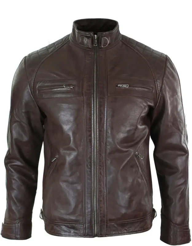 Zipped Soft Leather Short Biker Jacket - Light Weight Ideal For All Seasons, Tailored Fit Design