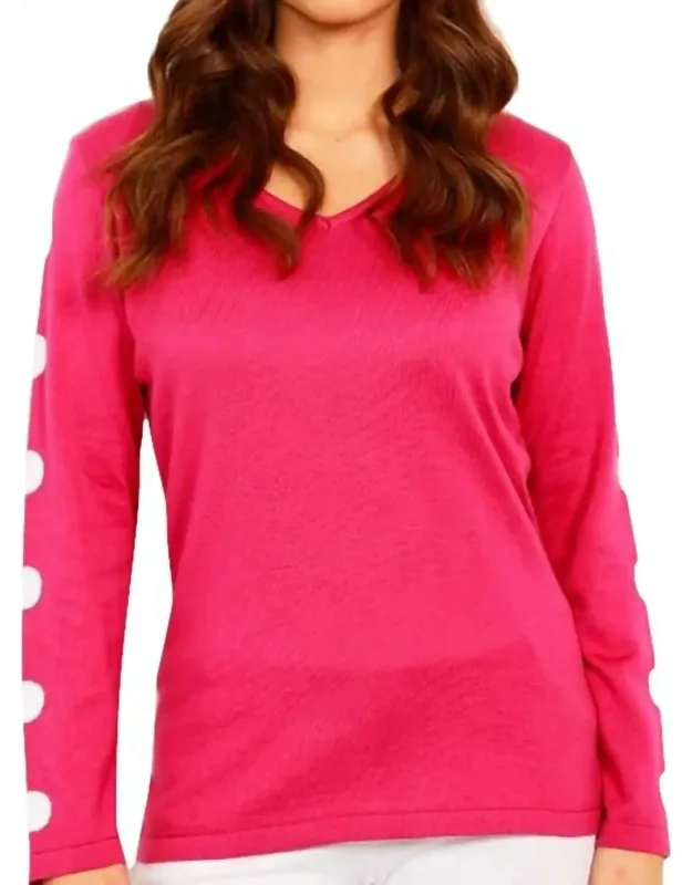 Long Sleeve Dot Neck Top - Great Fit, Soft Fabric