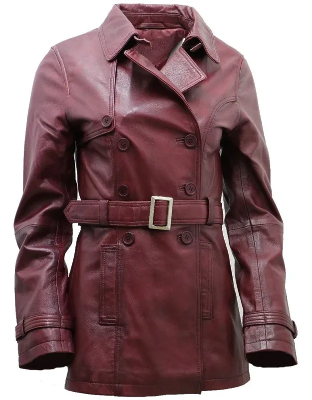 Mid Length Leather Trench Coat