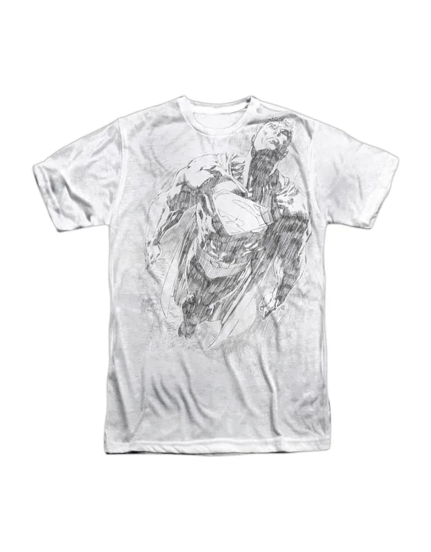Superman Exploding Space Sketch Short Sleeve Poly Crew Tee - Stylish For Everyday Wear, 100% Officially Licensed