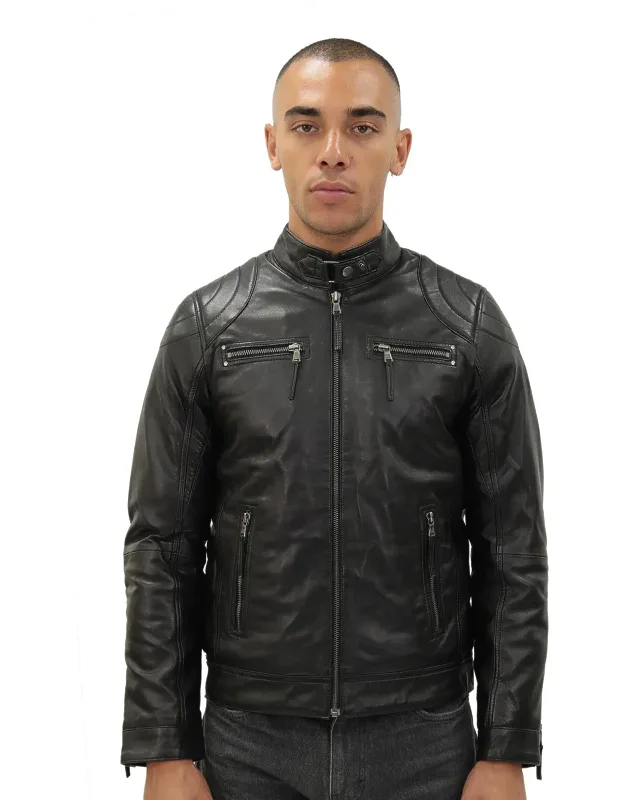 _moto Leather Biker Jacket With Adjustable Waist And Sleeves_