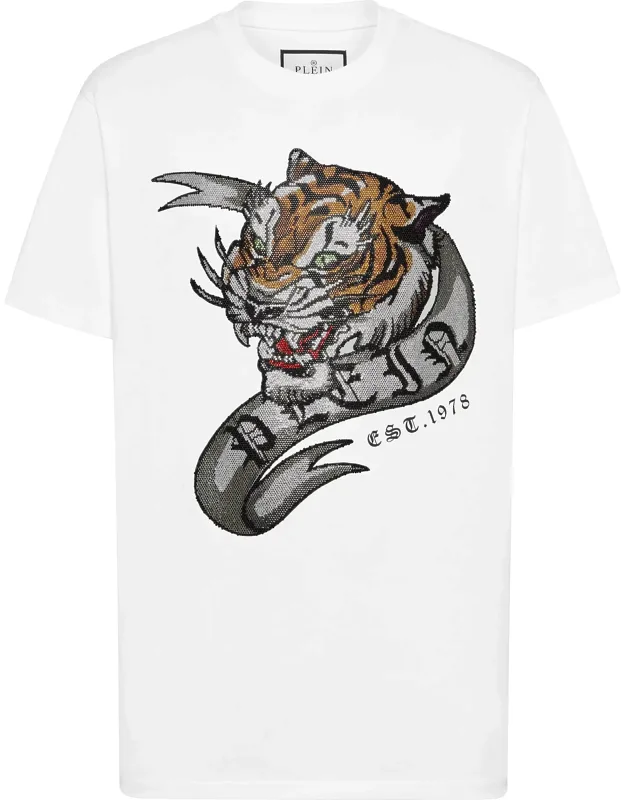 T-shirt Round Neck Ss With Tattoo Pattern Prints And Rib Knit Neckline