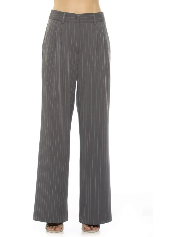 Elodie Pant - Pleated Pinstriped High Waisted Wide Leg