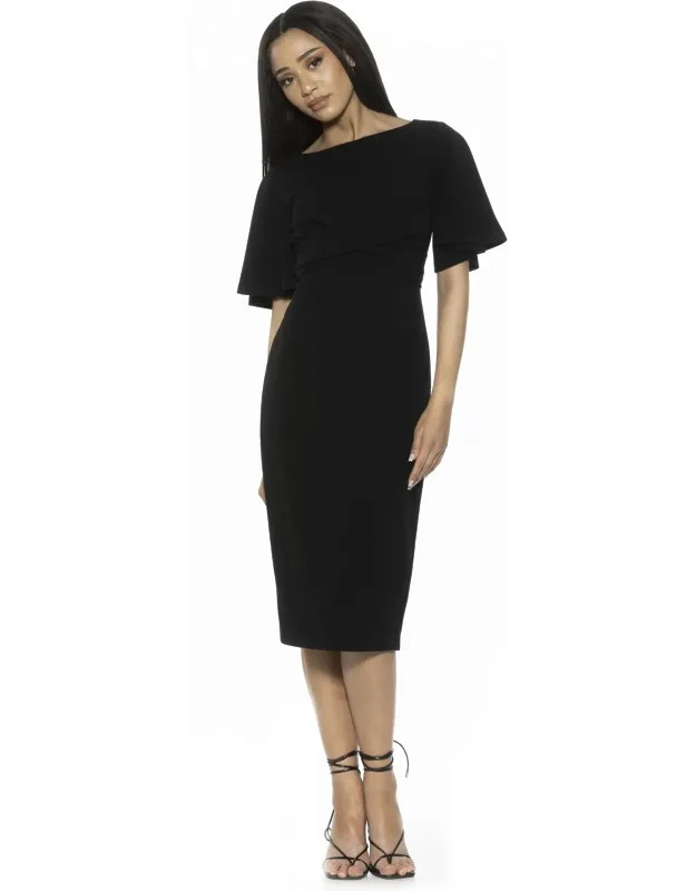 Ariah Dress With Flutter Sleeves And Draped Bodice