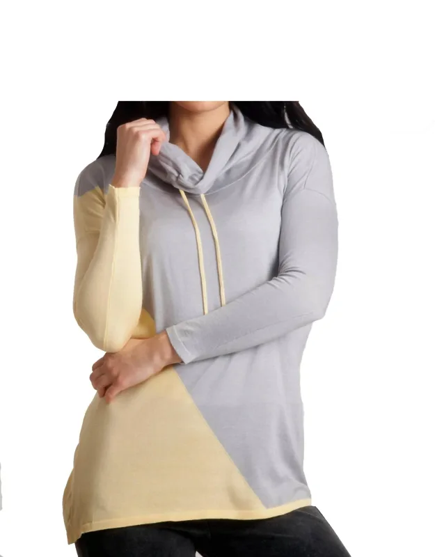 2-tone Draw String Cowl Neck Pullover