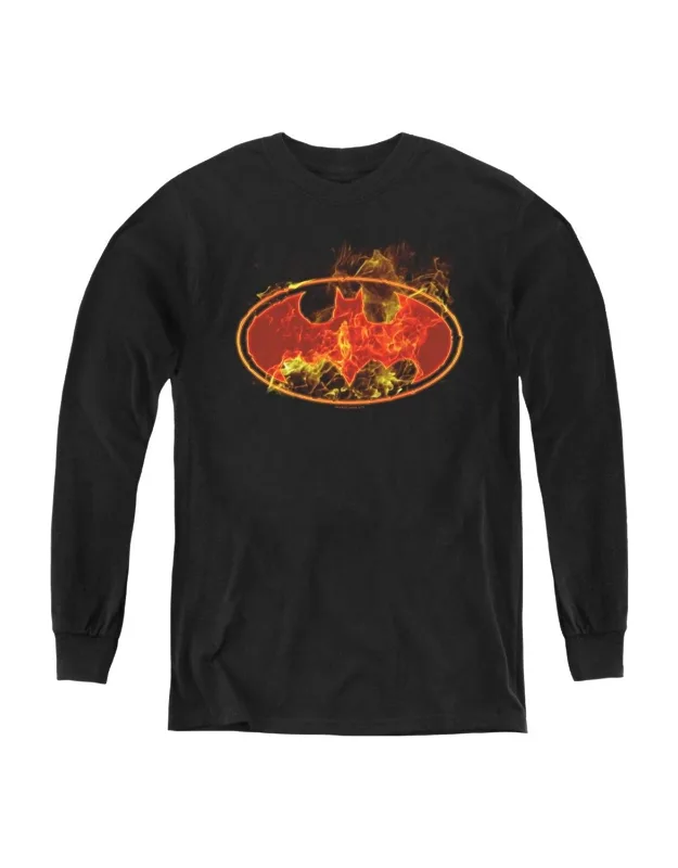 Batman Flames Logo Long Sleeve Tee