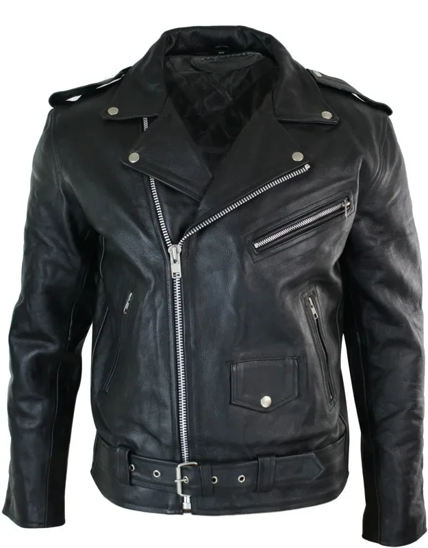 Cowhide Motorcycle Cross Zip Jacket - Classic Retro Brando Style, Premium Supple Genuine Leather