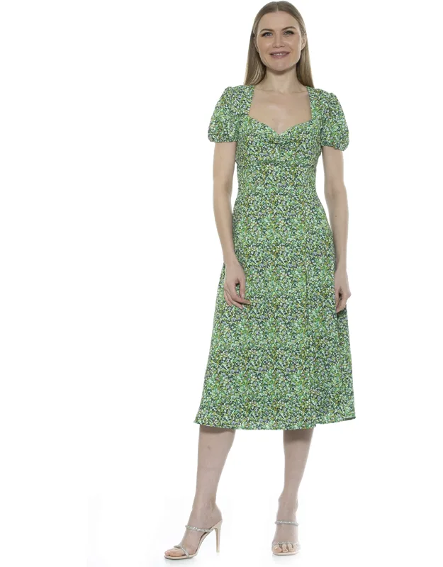 Gracie Midi Dress With Sweetheart Neckline And High Front Slit