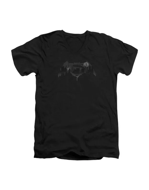 Batman V Superman Cityscape Logo Short Sleeve V Neck Premium Cotton T-shirt