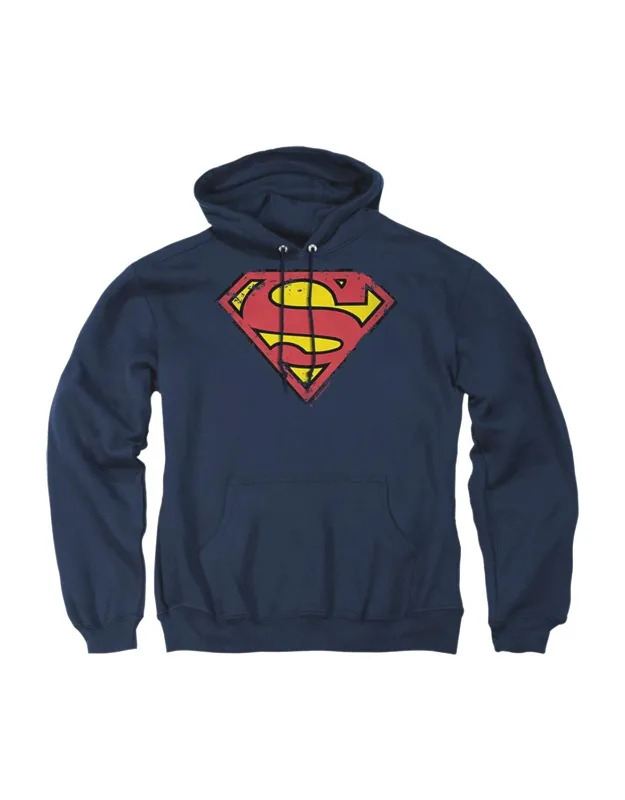 Superman Distressed Shield Hoodie - Stylish For Everyday Wear, 50% Cotton And 50% Polyester
