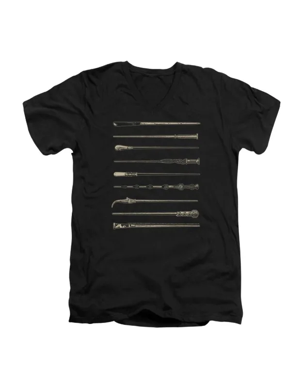 Fantastic Beasts 2 Wands Short Sleeve V Neck Premium Cotton T-shirt