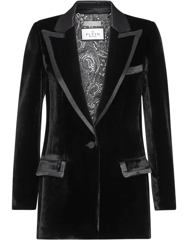 Velvet Boxy Blazer With Silk Velvet And Satin Trim