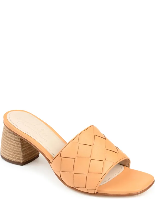 Signature Genuine Leather Slip-on Stacked Heel Open Square Toe Sandals