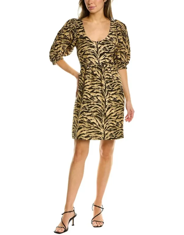 Puff-sleeve Mini Linen-blend Dress