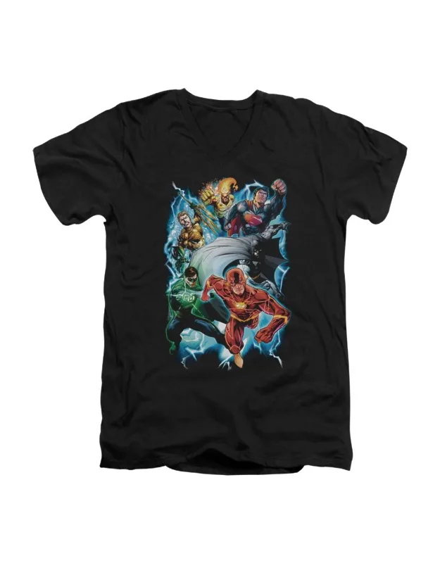 Justice League Of America Electric Team Short Sleeve V Neck Premium Cotton T-shirt