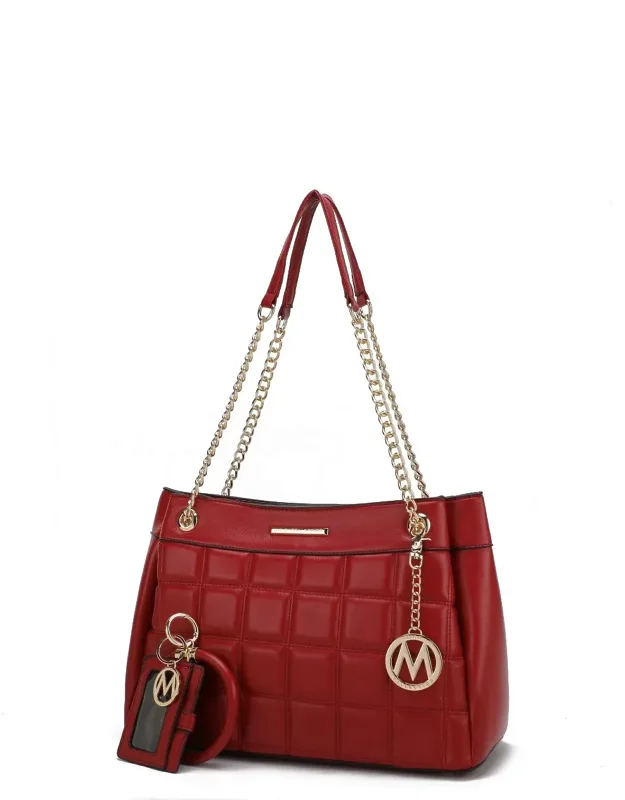 Mabel Quilted Vegan Leather Shoulder Bag With Bracelet Keychain And Credit Card Holder - 2 Pieces