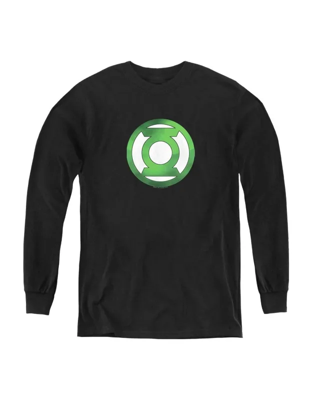 Green Lantern Chrome Logo Youth Long Sleeve Tee / T-shirt, 100% Cotton