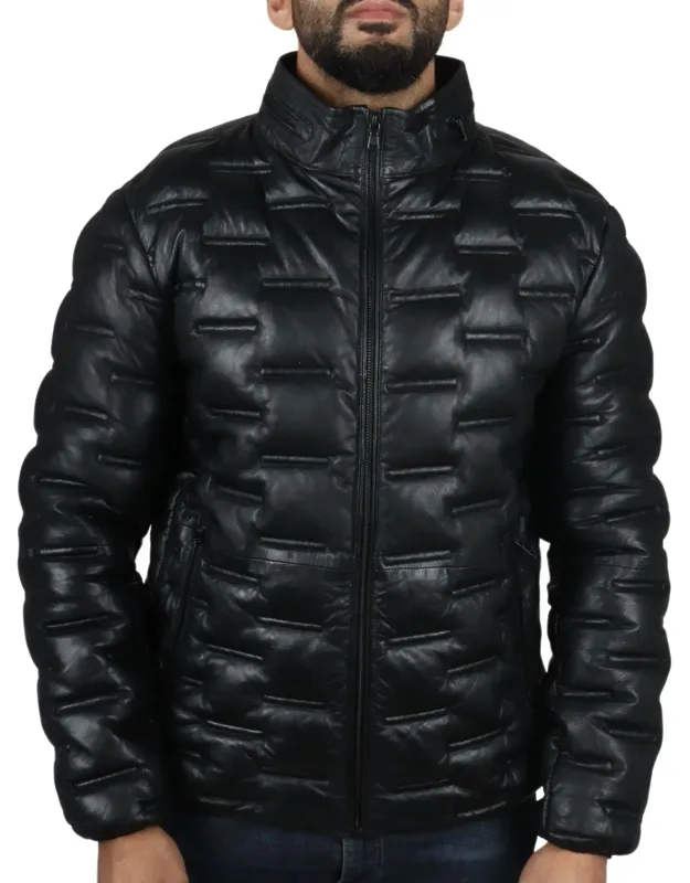 Puffer Quilted Real Leather Waist Length Jacket