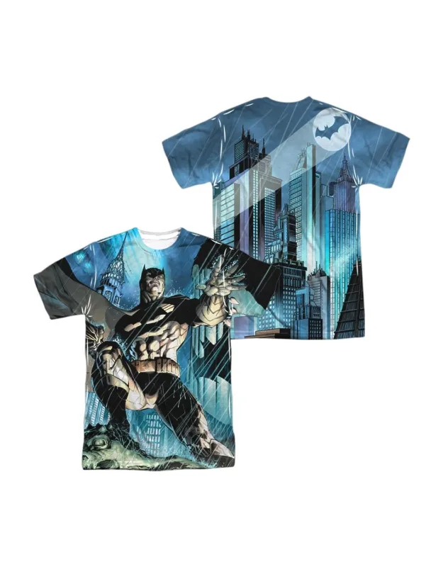 Batman Rainy Rooftop (front/back Print) Short Sleeve Poly Crew Tee