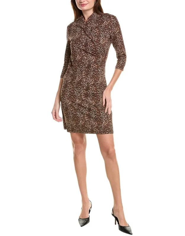 Panama Wrap Dress With Draped Surplice Neckline And 3/4-length Sleeves