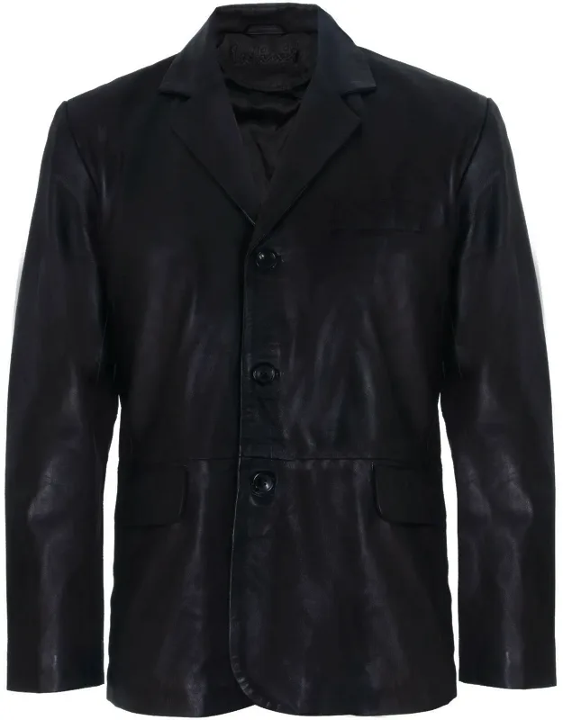 3 Button Leather Blazer Jacket