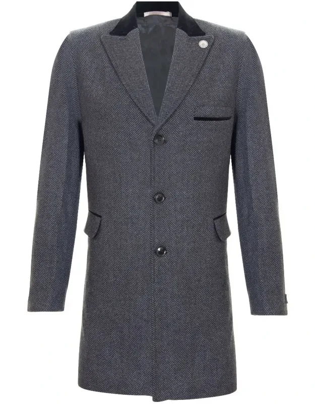 3/4 Long Crombie Overcoat Jacket Herringbone Tweed Coat Peaky Blinder