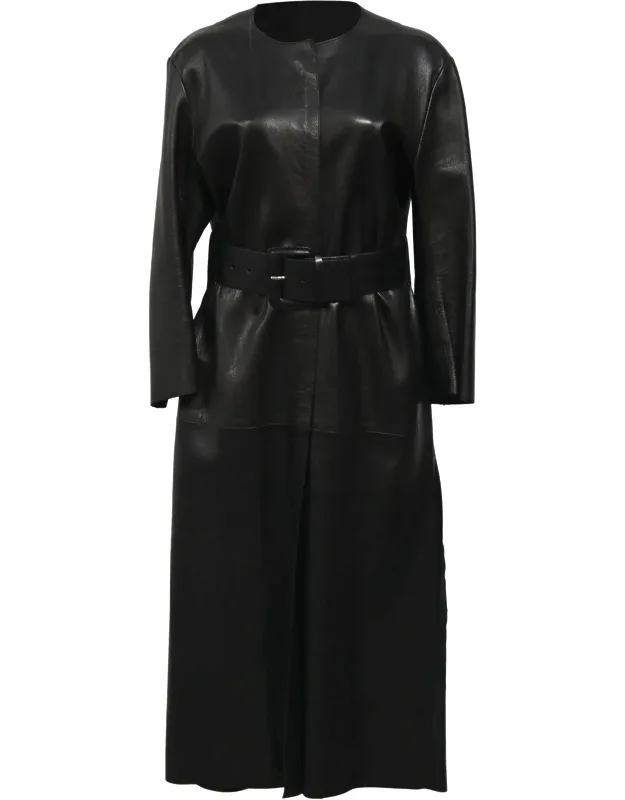 Long Coat With Belt In Leather