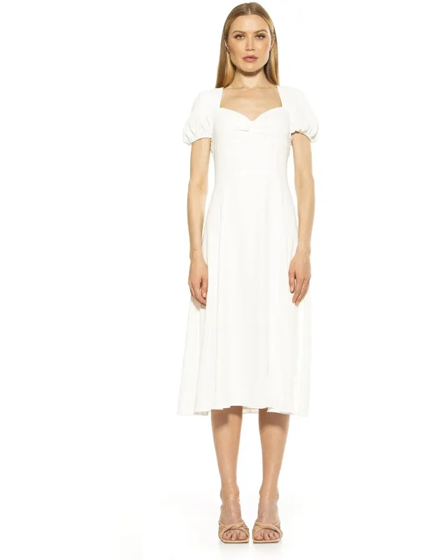 Gracie Midi Dress With Sweetheart Neckline And High Front Slit