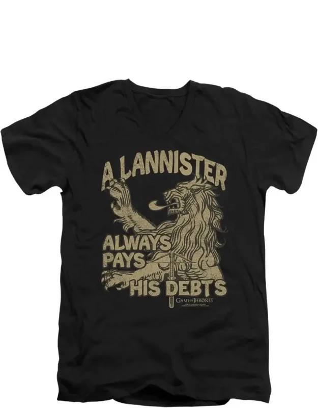 Game Of Thrones Debts Short Sleeve V-neck Premium Cotton T-shirt