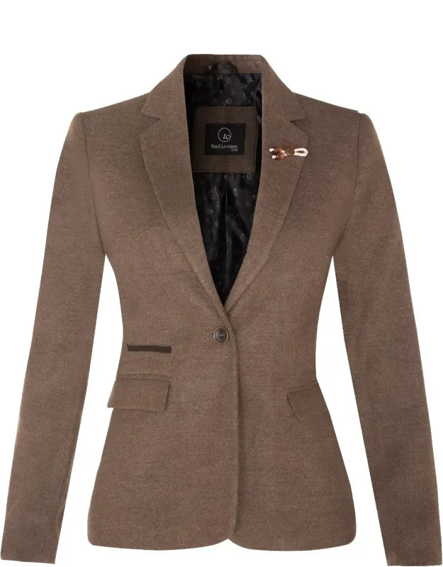 Tweed Blazer With Herringbone Design And Contrast Elbow Patches