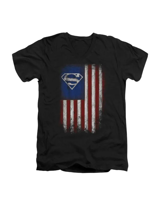 Superman Old Glory Shield V Neck Premium Cotton T-shirt