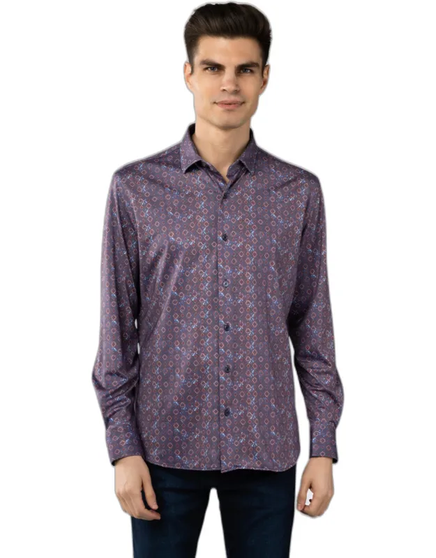 Steel, Marble Blue And Burnt Orange Diamond Shirt