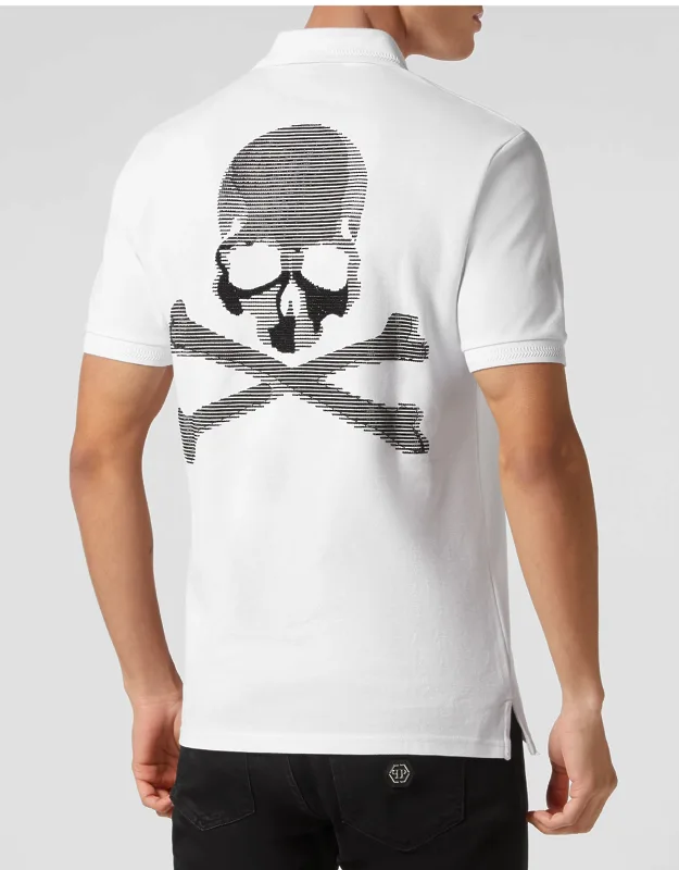 Slim Fit Polo Shirt Ss With Skull & Bones Rhinestone And Pp Hexagon Patch