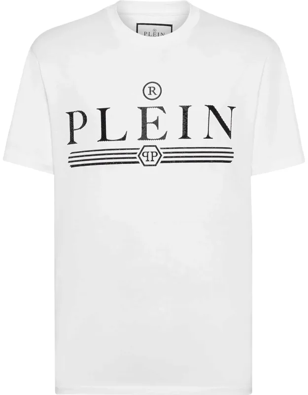 T-shirt Round Neck Ss With Bejewelled Brand Lettering And Rib Knit Neckline