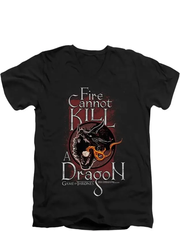 Game Of Thrones Fire Cannot Kill A Dragon Short Sleeve V Neck Premium Cotton T-shirt