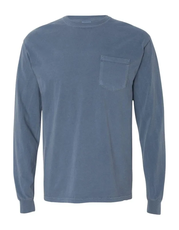 Garment-dyed Heavyweight Long Sleeve Pocket T-shirt, Relaxed Fit, Left Chest Pocket