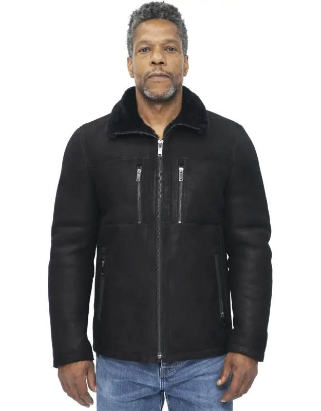 Hungerford Biker Bomber Jacket - Double-faced Sheepskin, Versatile Collar