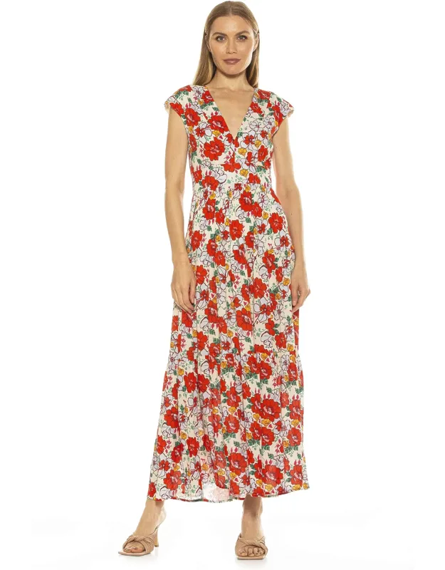 Maxi Dress V-neck Short Sleeves