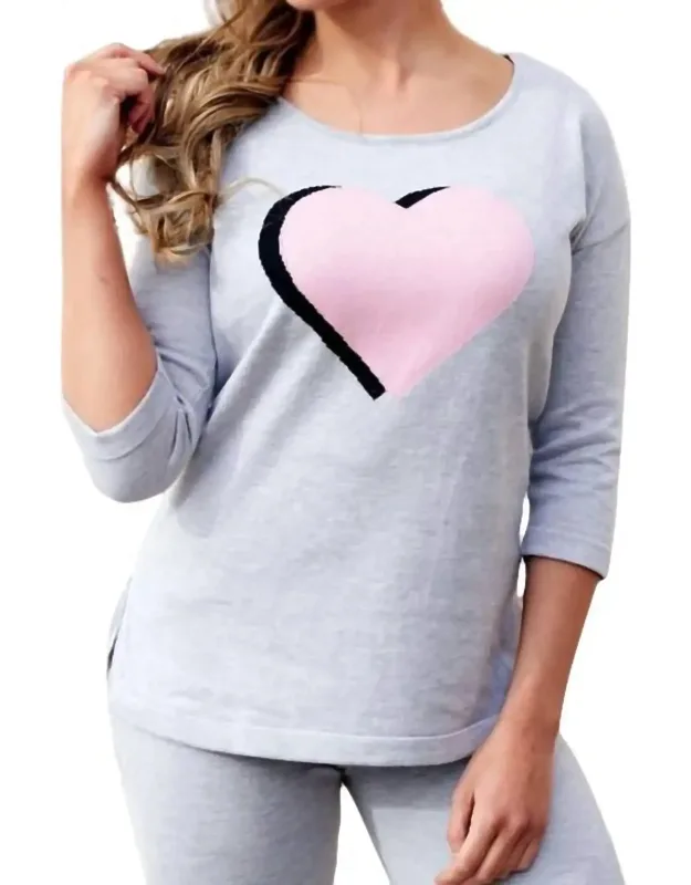 3/4 Sleeve Heart Crew Top