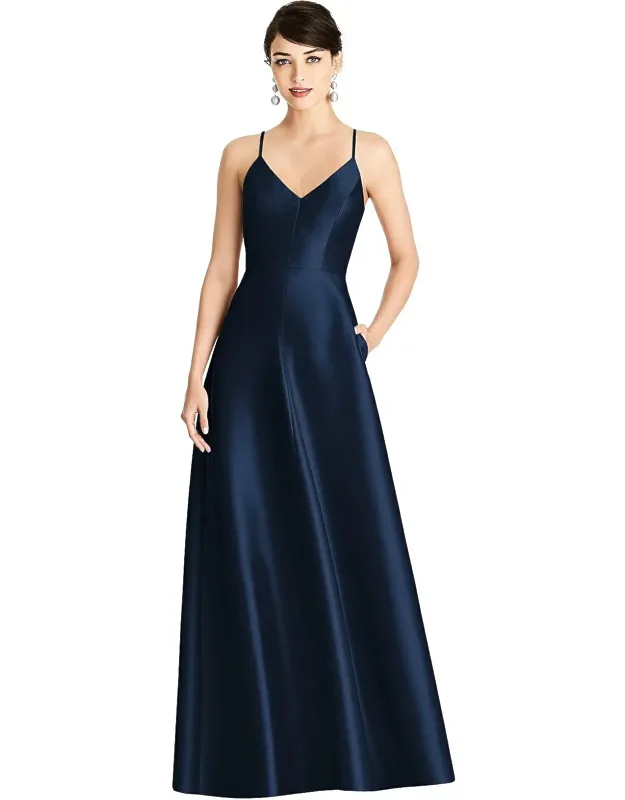 V-neck Full Skirt Satin Maxi Dress