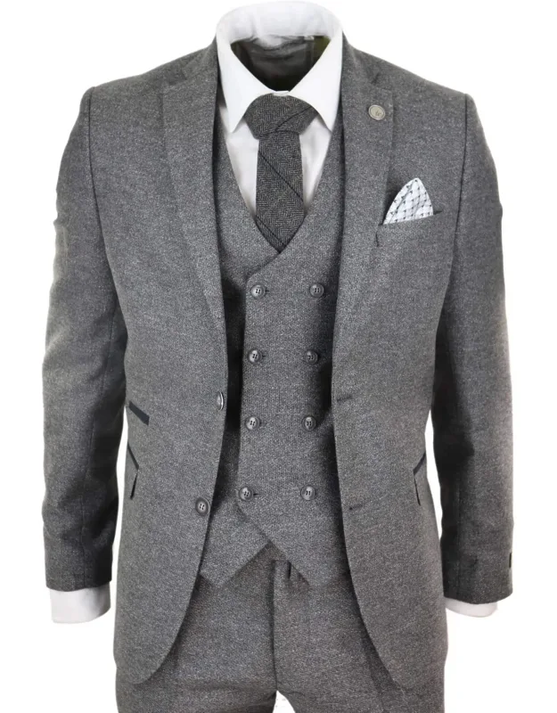 3 Piece Suit Double Breasted Tweed