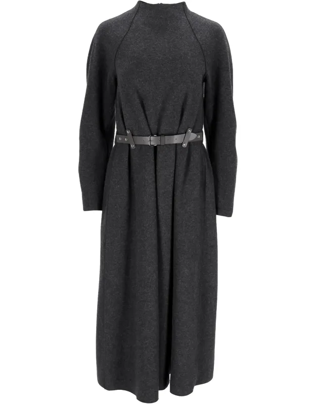Belted Mock Neck Midi Dress