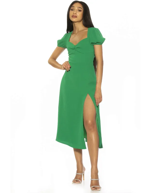 Gracie Midi Dress With High Front Slit And Sweetheart Neckline