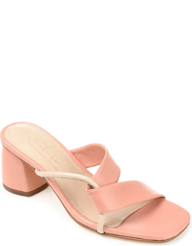 Genuine Leather Slip-on Block Heel Open Square Toe Sandals