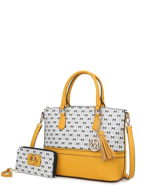 Saylor Circular Emblem Print Tote Bag With Matching Wristlet Wallet - 2 Pieces